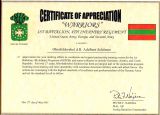 Certificate of Appreciation 1 BN 4th Inf