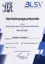 Bayern-Sport-Leistungsabzeichen in GOLD mit Zahl 1