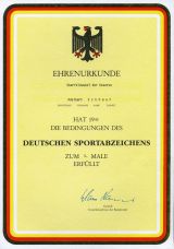 Militr-Ehrenurkunde  5 x Deutsches Sportabzeichen
