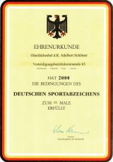 Militr-Ehrenurkunde 15 x Deutsches Sportabzeichen