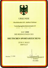 Militrurkunde 15 x Deutsches Sportabzeichen 