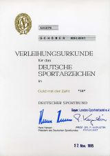 Verleihungsurkunde 10 x Deutsches Sportabzeichen 
